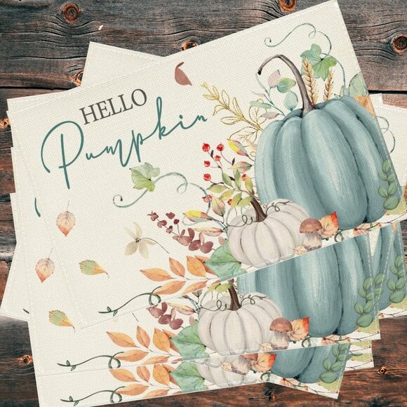 Pumpkin Placemats Set 8 Fall Table Decor Thanksgiving Halloween Decorations Gift - Picture 1 of 3